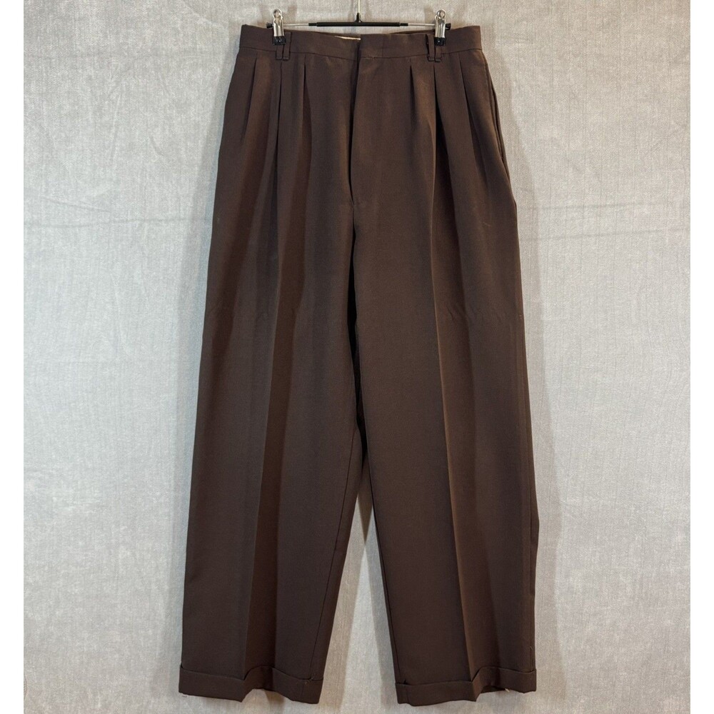 Vintage Smokey Joe's Men Brown Triple Pleated Dress Pants Wide Leg 80s 90s